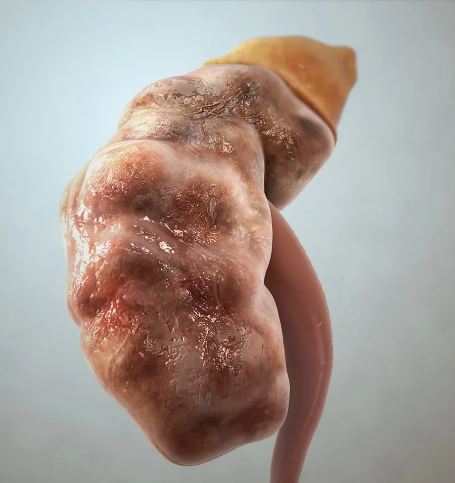 A graphic representation of a chronically affected kidney.
