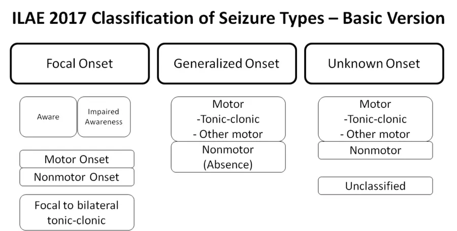 ILAE classification of seizure types 2017 - basic version FISHER, Robert S.; CROSS, J. Helen; FRENCH, Jacqueline A. Operational classification of seizure types by the International League Against Epilepsy: Position Paper