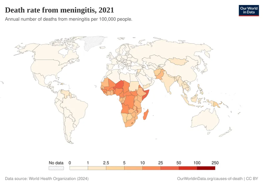 Death rate from meningitis, World