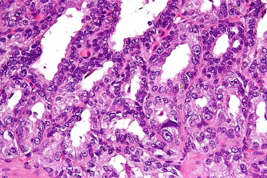 High magnification micrograph of seminal vesicle. H&E stain. Prostatectomy specimen. The epithelium of seminal vesicle is the same as ejaculatory duct.[1] References ↑ Leroy X, Ballereau C, Villers A, et al. (April 2